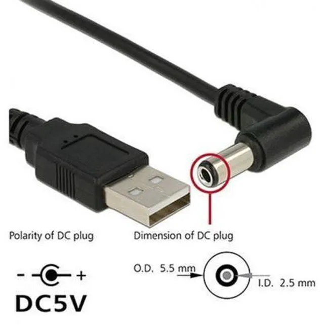 Alt view image 2 of 2 - USB 2.0 A Type Male to Angled 90 Degree 5.5 x 2.5mm Plug Barrel Cable U2-254-RI