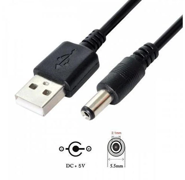 Main image of USB 2.0 A Type Male to 5.5x2.1mm DC Power Plug Barrel Connector 5V Cable 100cm