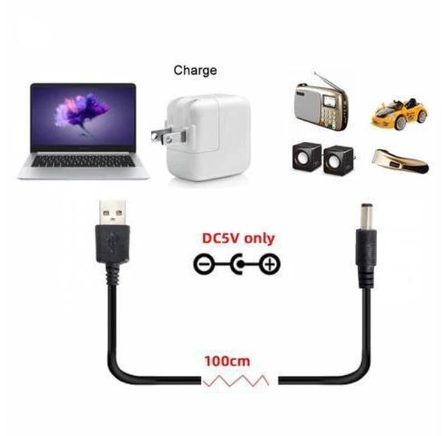 Alt view image 2 of 7 - USB 2.0 A Type Male to 5.5x2.1mm DC Power Plug Barrel Connector 5V Cable 100cm