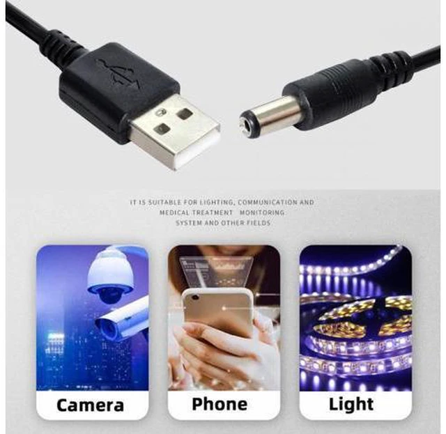 Alt view image 3 of 7 - USB 2.0 A Type Male to 5.5x2.1mm DC Power Plug Barrel Connector 5V Cable 100cm