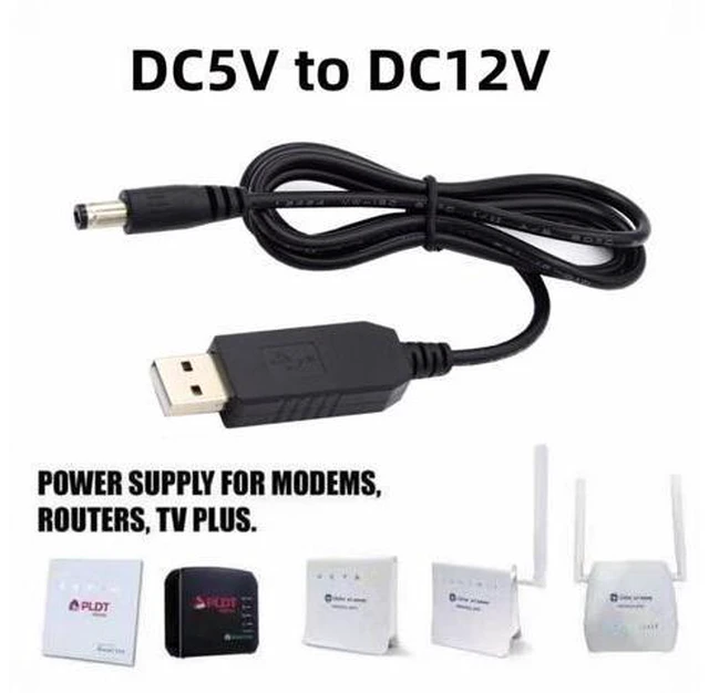 Alt view image 2 of 7 - USB 2.0 Type-A DC5V to DC12V 5.5x2.1mm 5.5x2.5mm Voltage Riser Boost Power Plug Barrel Connector Cable 100cm
