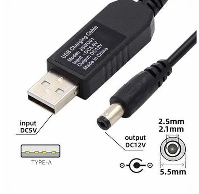 Alt view image 4 of 7 - USB 2.0 Type-A DC5V to DC12V 5.5x2.1mm 5.5x2.5mm Voltage Riser Boost Power Plug Barrel Connector Cable 100cm