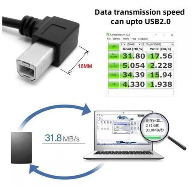 Alt view image 5 of 7 - Right Angled USB 2.0 A Male to Type-B Male for Disk Printer Scanner 90 Degree Cable 50cm 100cm