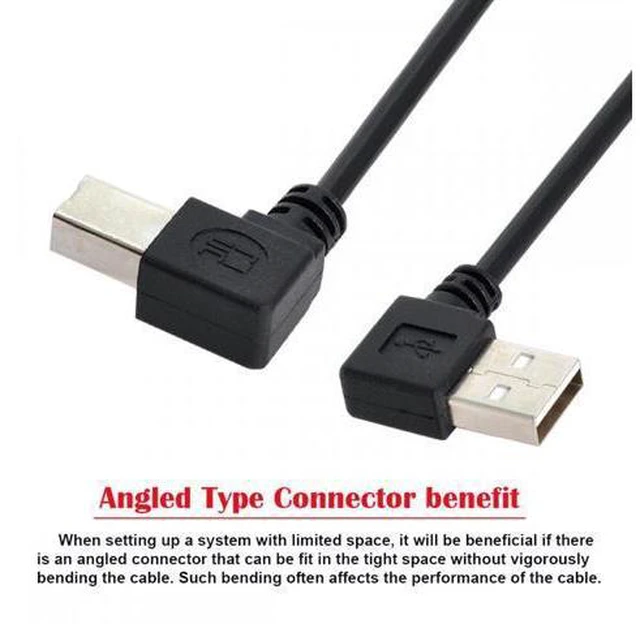 Alt view image 7 of 7 - Right Angled USB 2.0 A Male to Type-B Male for Disk Printer Scanner 90 Degree Cable 50cm 100cm