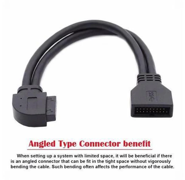 Alt view image 4 of 7 - Left Angled USB 3.0 20Pin 19Pin Male to Female Extension 5Gbps Cable 90 Degree for Motherboard Mainboard