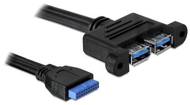 Main image of Dual Port USB 3.0 Female Panel Type to Motherboard 20Pin Header cable 50cm U3-043-0.5M