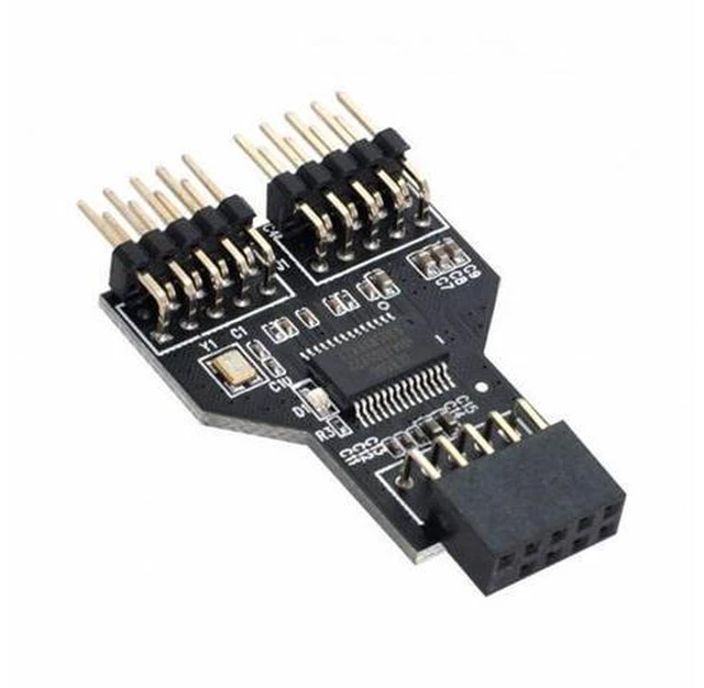 Main image of Motherboard 9pin USB 2.0 Header 1 to 2 Female Extension HUB Connector Adapter Port Multilier