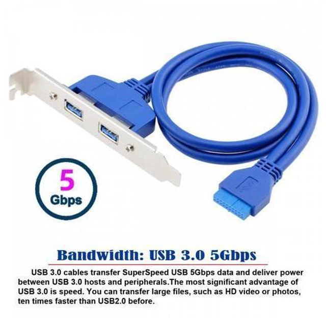 Alt view image 6 of 7 - Internal Dual USB 3.0 Female Mount Panel to Motherboard 20pin Cable with PCI Bracket 50cm