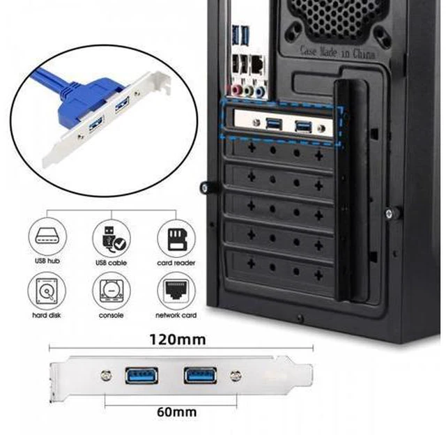 Alt view image 7 of 7 - Internal Dual USB 3.0 Female Mount Panel to Motherboard 20pin Cable with PCI Bracket 50cm