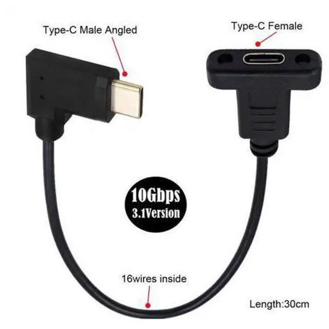 Alt view image 2 of 5 - 90 Degree Left & Right Angled USB-C USB 3.1 Type C Male to Female Extension Data Cable 30cm
