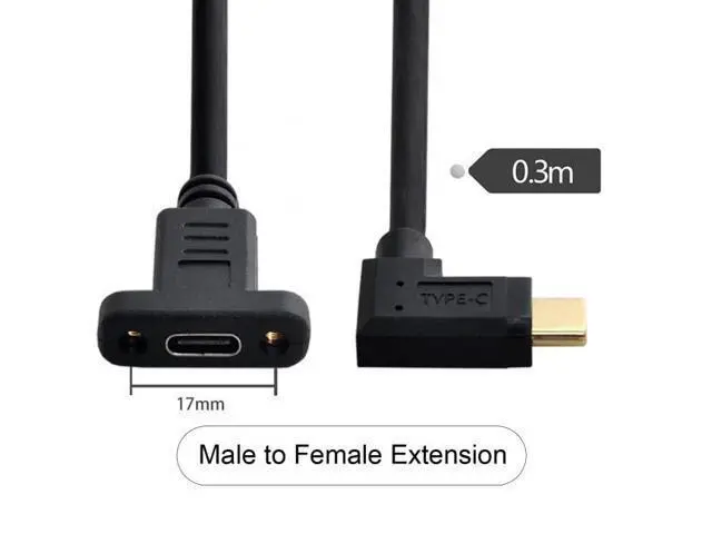 Alt view image 3 of 5 - 90 Degree Left & Right Angled USB-C USB 3.1 Type C Male to Female Extension Data Cable 30cm