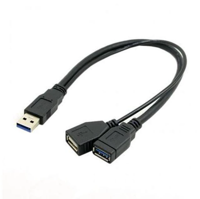 Main image of HKCY U3-041 Black USB 3.0 Male to Dual USB Female Extra Power Data Y Extension Cable for 2.5" Mobile Hard Disk
