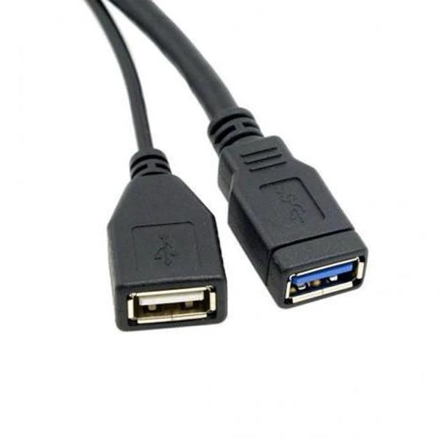 Alt view image 3 of 5 - HKCY U3-041 Black USB 3.0 Male to Dual USB Female Extra Power Data Y Extension Cable for 2.5" Mobile Hard Disk