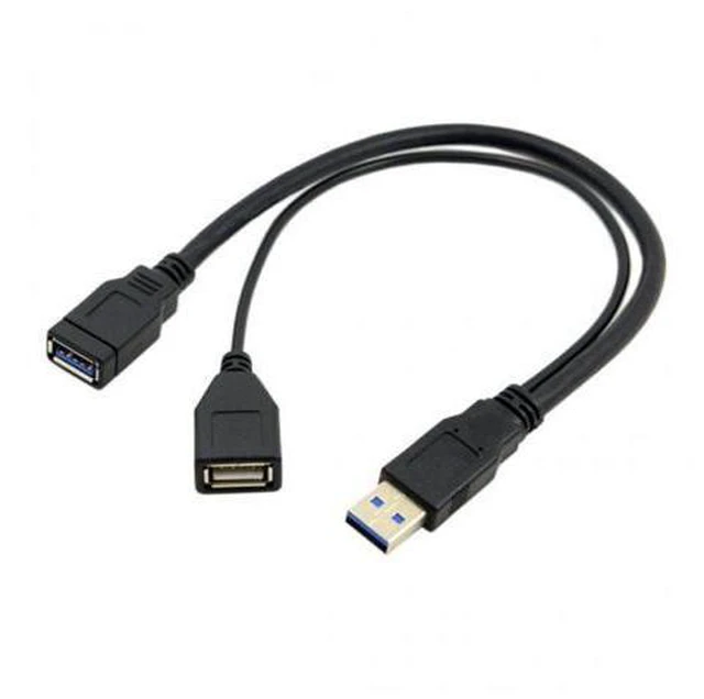 Alt view image 4 of 5 - HKCY U3-041 Black USB 3.0 Male to Dual USB Female Extra Power Data Y Extension Cable for 2.5" Mobile Hard Disk