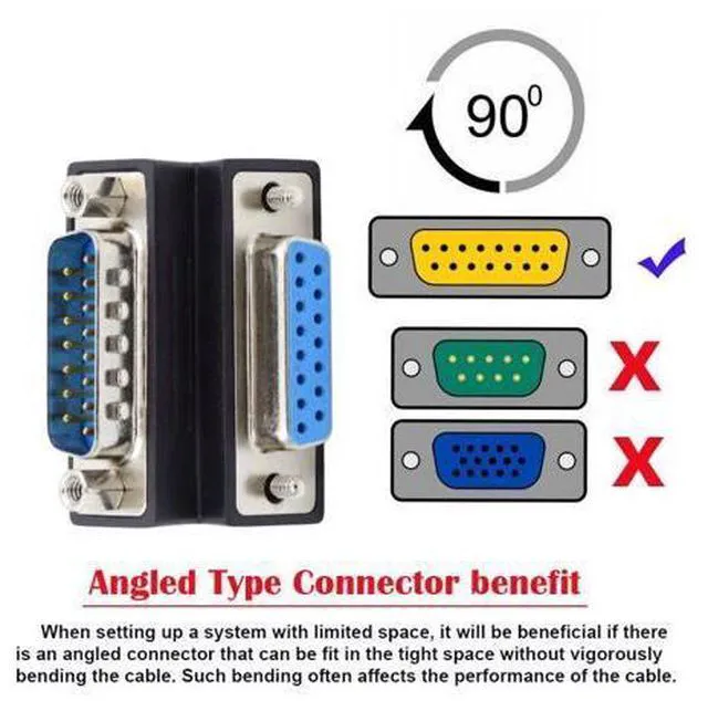 Alt view image 4 of 7 - HKCY DSUB RS232 D-subminiature 15pin Male Nut to Female Screw Extension Adapter DB Connector Up 90 Degree Angled