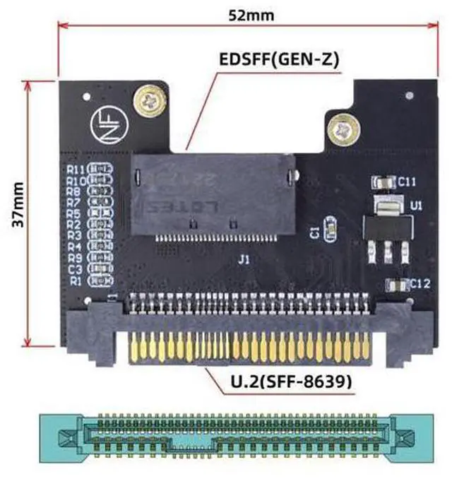 Alt view image 4 of 7 - HKCY U.2 SFF-8639 Host Adapter to NVMe Ruler 1U GEN-Z EDSFF Short SSD P4511 E1.S Carrier Adapter