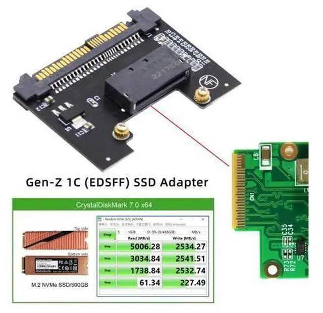Alt view image 6 of 7 - HKCY U.2 SFF-8639 Host Adapter to NVMe Ruler 1U GEN-Z EDSFF Short SSD P4511 E1.S Carrier Adapter