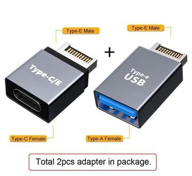 Alt view image 2 of 7 - 2pcs USB 3.1 Front Panel Header Male Type-E to Type-A & Type-C USB-C Motherboard Extension Data Adapter