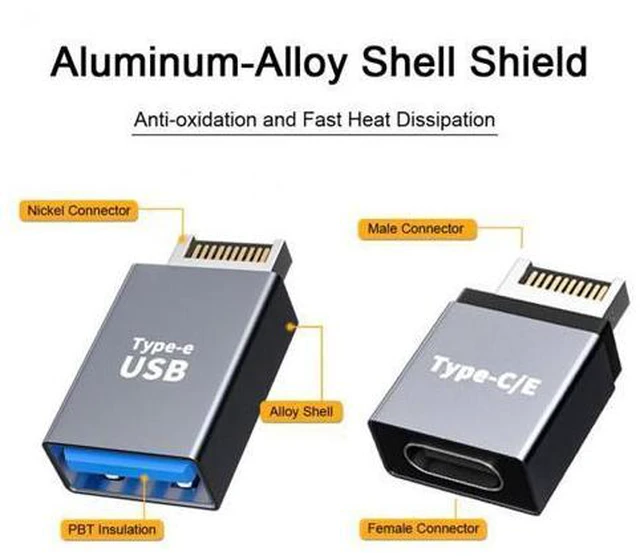 Alt view image 3 of 7 - 2pcs USB 3.1 Front Panel Header Male Type-E to Type-A & Type-C USB-C Motherboard Extension Data Adapter