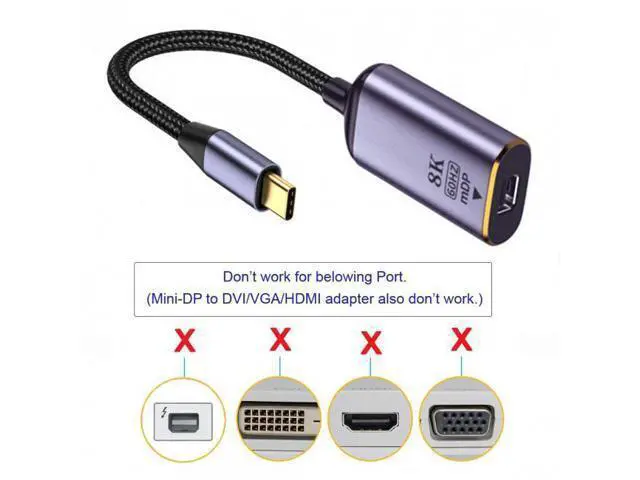 Alt view image 5 of 7 - USB4 USB-C Type-C Source to MINI Displayport MINI-DP Female Cable Display 8K 60HZ UHD 4K Monitor Displays