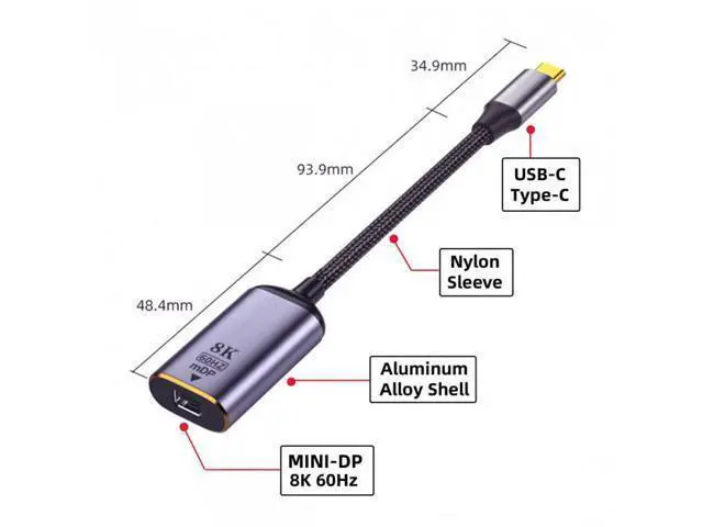 Alt view image 6 of 7 - USB4 USB-C Type-C Source to MINI Displayport MINI-DP Female Cable Display 8K 60HZ UHD 4K Monitor Displays