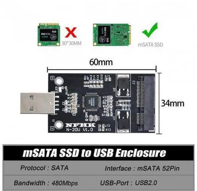 Alt view image 6 of 7 - HKCY U2-008 Mini PCI-E mSATA to USB 2.0 External SSD PCBA Conveter Adapter Pen Driver Card without Case