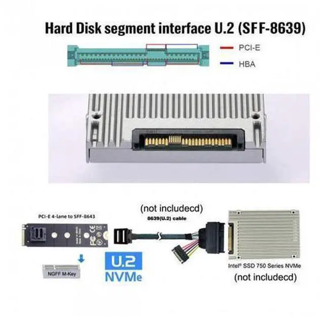 Alt view image 4 of 7 - 22x80mm U.2 Kit SFF-8639 NVME PCIe4.0 SSD Adapter for Mainboard SSD 750 p3600 p3700 M.2 SFF-8643 Mini SAS HD