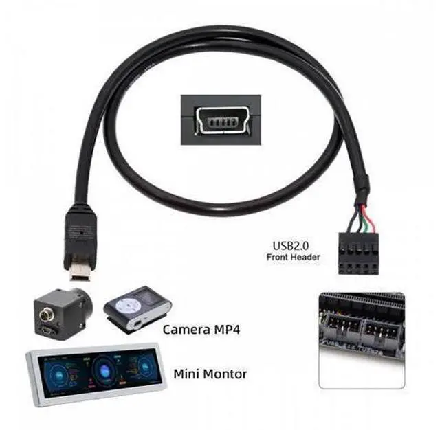 Alt view image 6 of 7 - USB 2.0 Motherboard 9pin 10pin Header to Mini USB 5Pin Cable 50cm for Mini Monitor Sensor Panel Camera