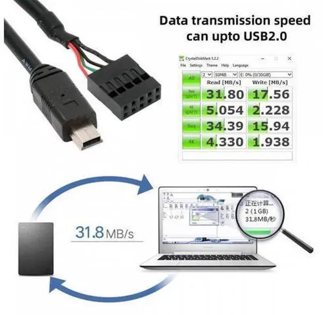 Alt view image 2 of 7 - USB 2.0 Motherboard 9pin 10pin Header to Mini USB 5Pin Cable 50cm for Mini Monitor Sensor Panel Camera