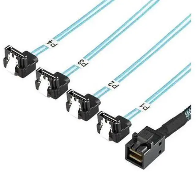 Alt view image 2 of 7 - SM Internal Mini SAS SFF-8643 Host to Angled 4 SATA Target Hard Disk 6Gbps Data Server Raid Cable 1m