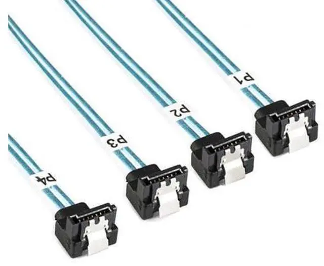 Alt view image 4 of 7 - SM Internal Mini SAS SFF-8643 Host to Angled 4 SATA Target Hard Disk 6Gbps Data Server Raid Cable 1m