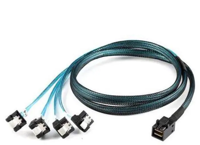 Alt view image 5 of 7 - SM Internal Mini SAS SFF-8643 Host to Angled 4 SATA Target Hard Disk 6Gbps Data Server Raid Cable 1m