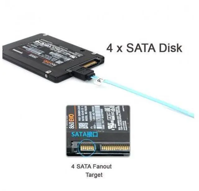 Alt view image 6 of 7 - Internal SAS 4 SATA Host to 4 SATA 7pin Target Hard Disk 6Gbps Data Server Raid Cable 50cm