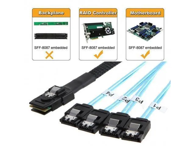 Alt view image 5 of 7 - 50CM Internal Mini SAS SFF-8087 Host to 4 SATA 7pin Target Hard Disk 6Gbps Data Server Raid Cable