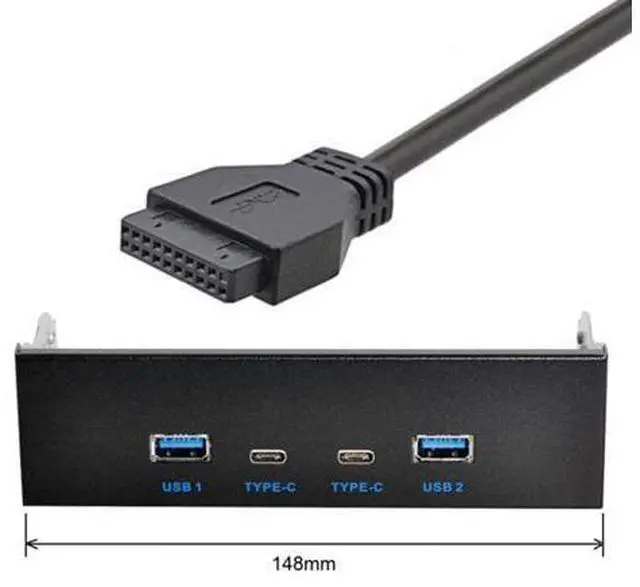 Alt view image 3 of 7 - USB-C & USB 3.0 HUB 4 Ports Front Panel to Motherboard 20Pin Connector Cable for 5.25" CD-ROM Bay U3-111