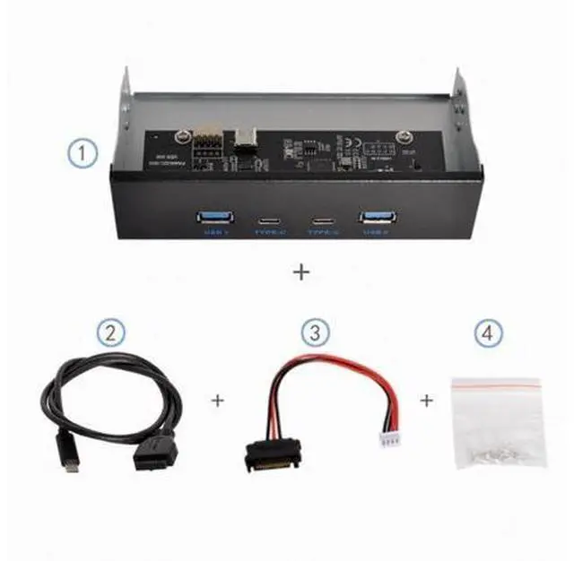 Alt view image 6 of 7 - USB-C & USB 3.0 HUB 4 Ports Front Panel to Motherboard 20Pin Connector Cable for 5.25" CD-ROM Bay U3-111