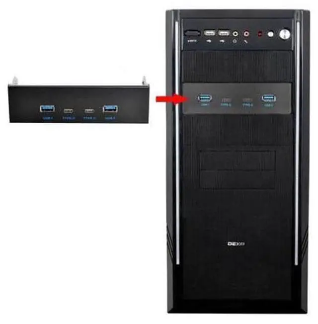 Alt view image 7 of 7 - USB-C & USB 3.0 HUB 4 Ports Front Panel to Motherboard 20Pin Connector Cable for 5.25" CD-ROM Bay U3-111