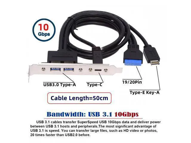 Alt view image 3 of 7 - Cable 10Gbps USB3.0 Motherboard 19/20Pin & Type-E to USB-C Type-C & USB 3.0 Dual Ports Female PCI-E Back Panel 5Gbps Cable