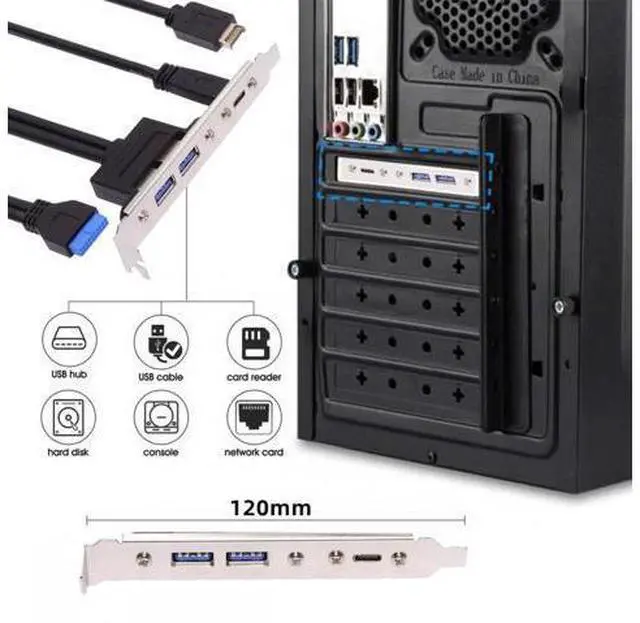 Alt view image 7 of 7 - Cable 10Gbps USB3.0 Motherboard 19/20Pin & Type-E to USB-C Type-C & USB 3.0 Dual Ports Female PCI-E Back Panel 5Gbps Cable