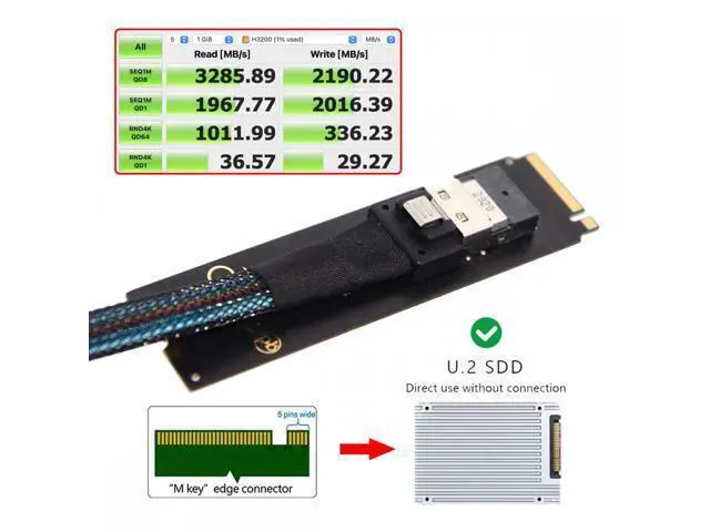 Alt view image 7 of 7 - NGFF M-Key NVME to U.2 U2 Kit SFF-8639 to SFF-8654 Slimline SAS PCIe SSD Adapter for Mainboard