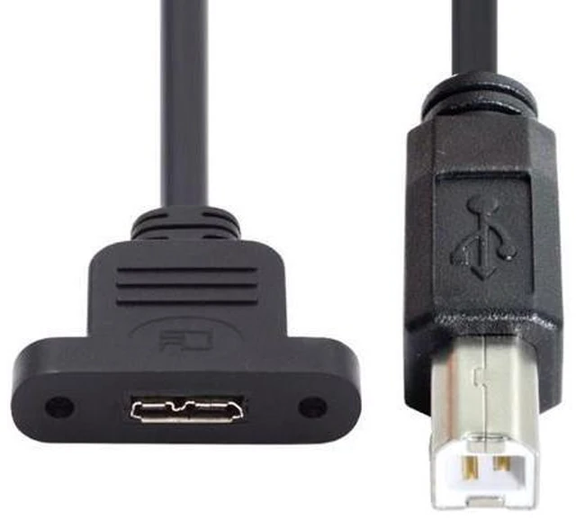 Alt view image 2 of 7 - HKCY Type-B USB2.0 Male to Micro 3.0 Type-B Female Screw Mount Type Extension Cable 480Mbps