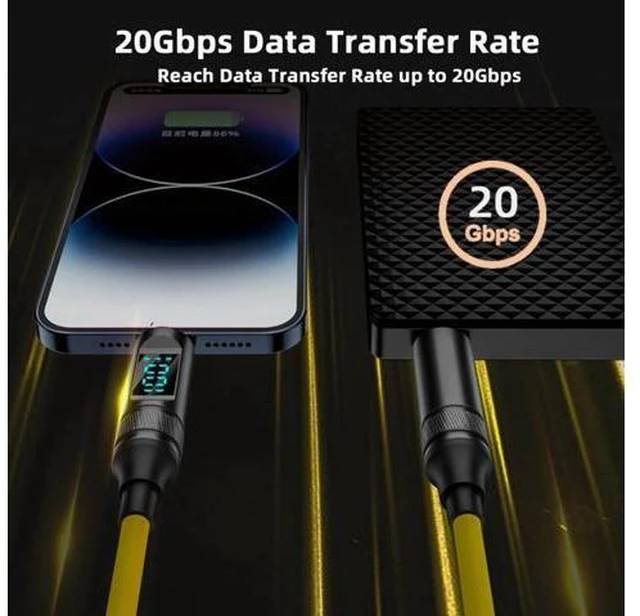 Alt view image 4 of 7 - 2.0M Smart LED Display USB-C USB4 Cable 20Gbps 100W 8K for Laptop Disk Phone Type-C Male to Male Cable Power & Data