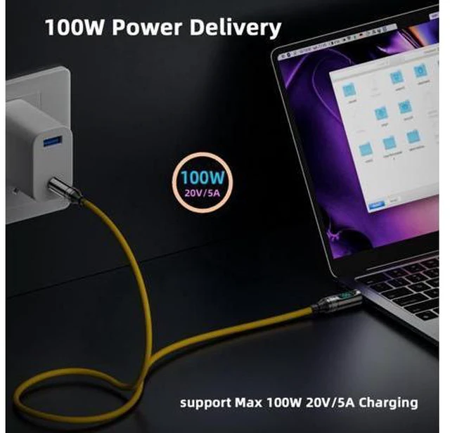 Alt view image 5 of 7 - 2.0M Smart LED Display USB-C USB4 Cable 20Gbps 100W 8K for Laptop Disk Phone Type-C Male to Male Cable Power & Data