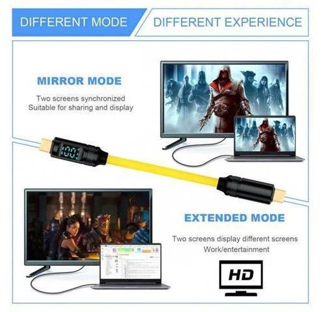 Alt view image 7 of 7 - 2.0M Smart LED Display USB-C USB4 Cable 20Gbps 100W 8K for Laptop Disk Phone Type-C Male to Male Cable Power & Data