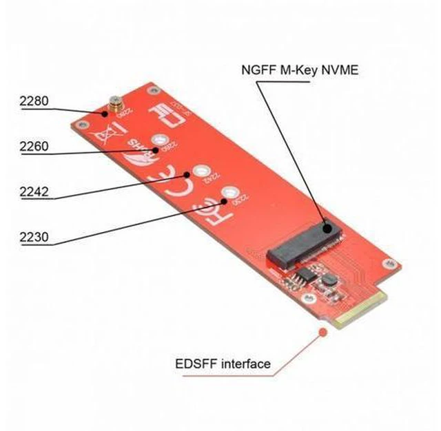 Alt view image 2 of 7 - NVMe NGFF M-key 4X Host Adapter to Ruler 1U GEN-Z EDSFF Short SSD E1.S Carrier Adapter