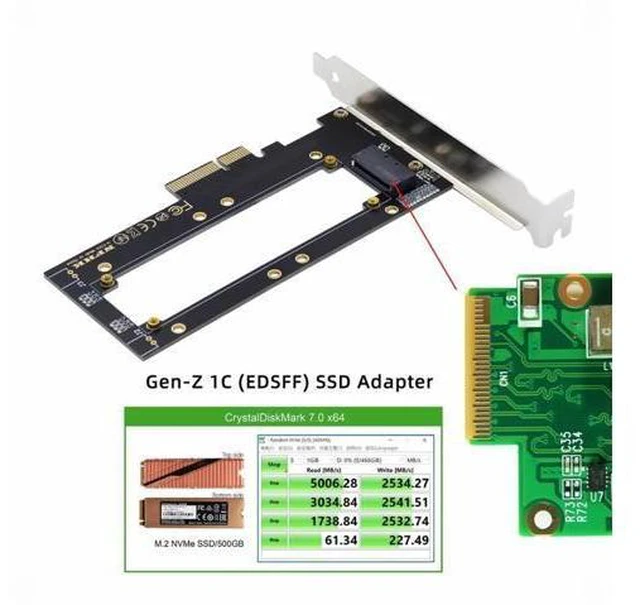 Alt view image 4 of 7 - PCI-E4.0 4X Host Adapter to NVMe Ruler 1U GEN-Z EDSFF 5.9mm 8.0mm Thickness Short SSD E1.S Carrier Adapter
