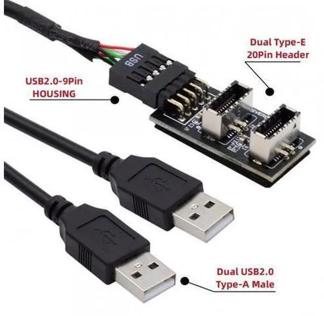 Alt view image 4 of 7 - HKCY U2-128+UC-022 Dual USB 3.1 Front Panel Socket Key-A Type-E to USB 2.0 Type-A9Pin 10Pin Mainboard Header Male Cable Extension Adapter