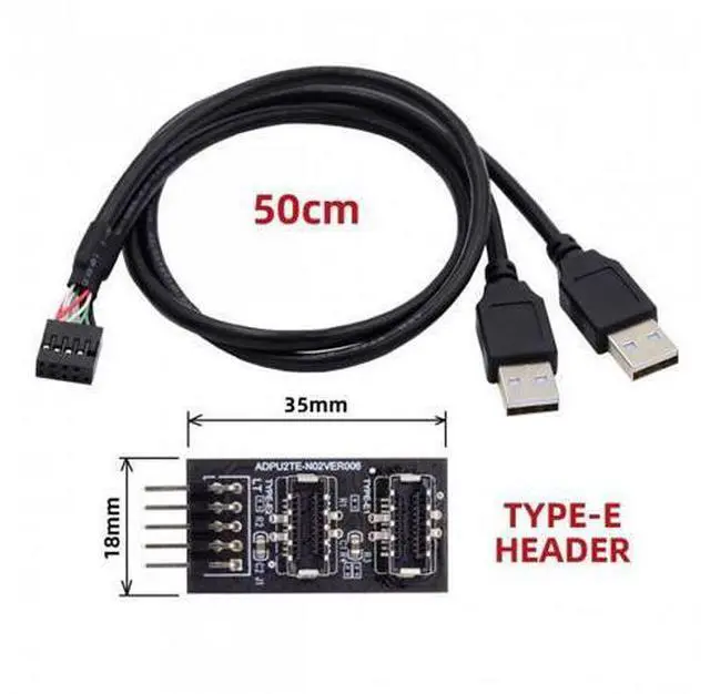 Alt view image 3 of 7 - HKCY U2-128+UC-022 Dual USB 3.1 Front Panel Socket Key-A Type-E to USB 2.0 Type-A9Pin 10Pin Mainboard Header Male Cable Extension Adapter