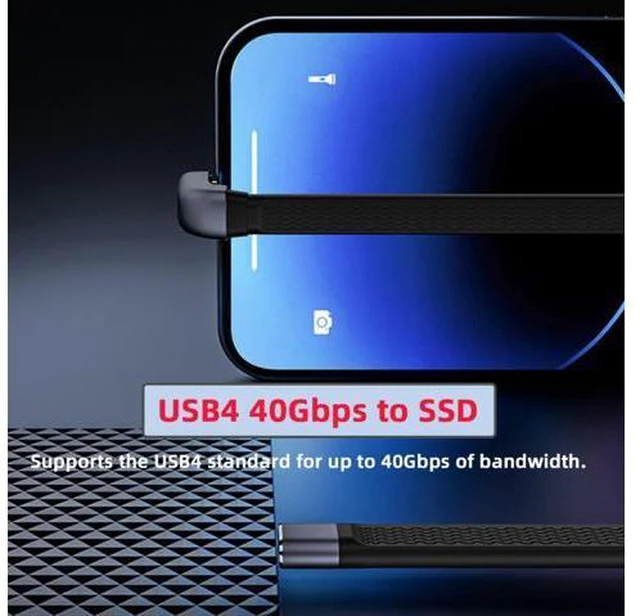 Alt view image 7 of 7 - 240W Type-C USB-C Male to Male USB4 40Gbps 100W 8K Flat Slim FPC Data Opposite U Shape Back Angled Cable for Laptop Phone 13cm