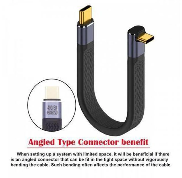 Alt view image 2 of 7 - Up Angled 240W Type-C USB-C Male to Male USB4 40Gbps 100W 8K Flat Slim FPC Data Cable for Laptop Phone 13cm